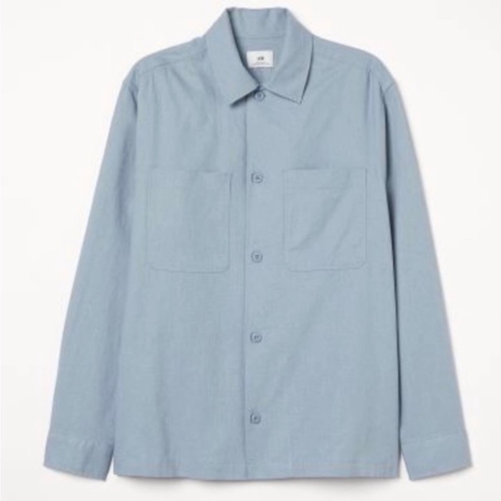 H&M Men’s Linen Blend Relaxed Fit Casual Button Down Shirt Small